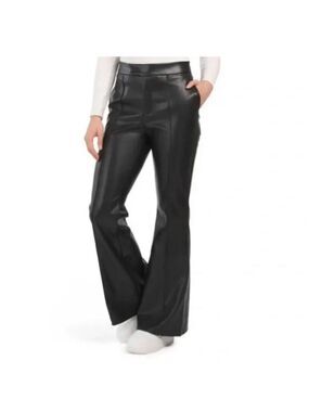 7 For All Mankind Black Faux Leather Wide Leg Flared Pants Trousers Size Medium